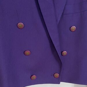 Vintage Wool Deep Purple Double-Breasted Blazer Cropped Waist Business Casual